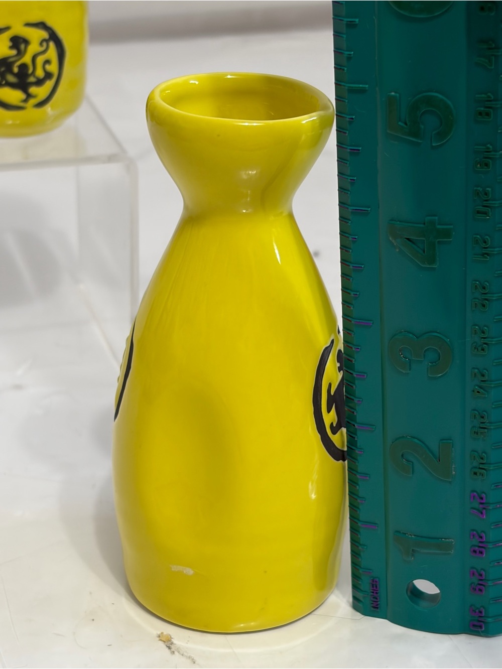 Yellow Ceramic Sake Set Decanter/Carafe with 4 Cups, Made in China - Picture 4 of 7